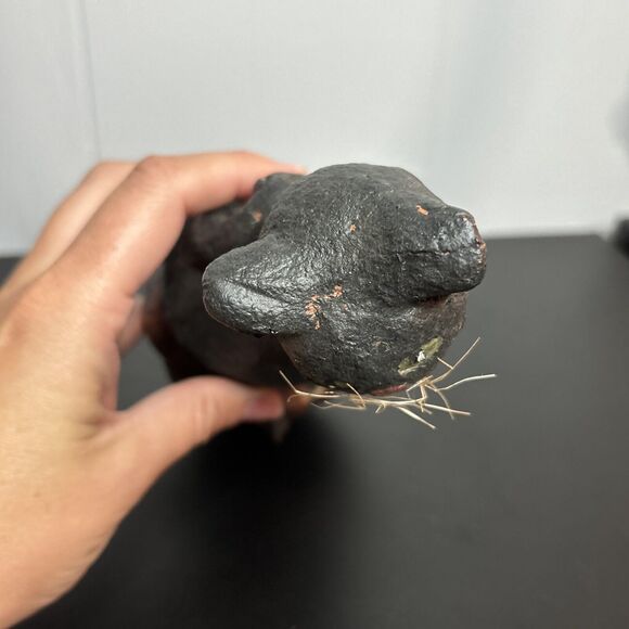 Primitive Black Cat Smiley Whiskers Sculpture w/ Pumpkin Paper Mache Figure - Picture 9 of 9